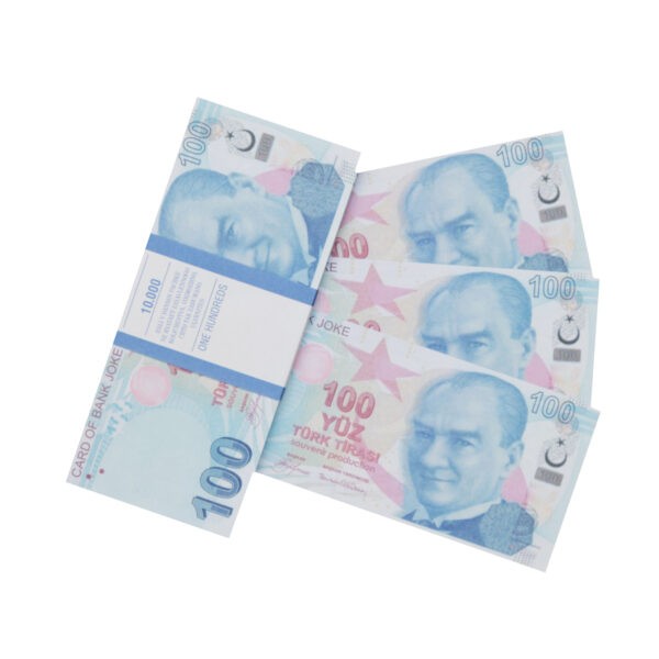 100 Turkish lira prop money stack
