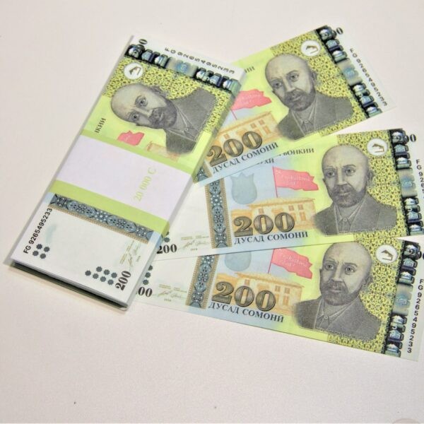 200 Tajik somoni prop money stack