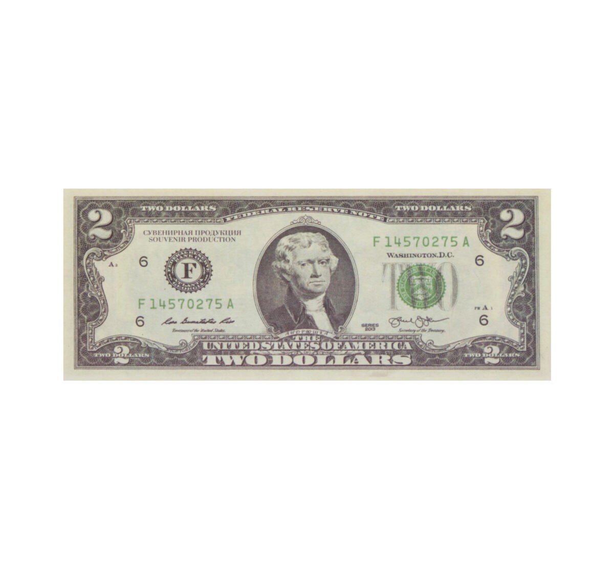 2 US dollars prop money stack