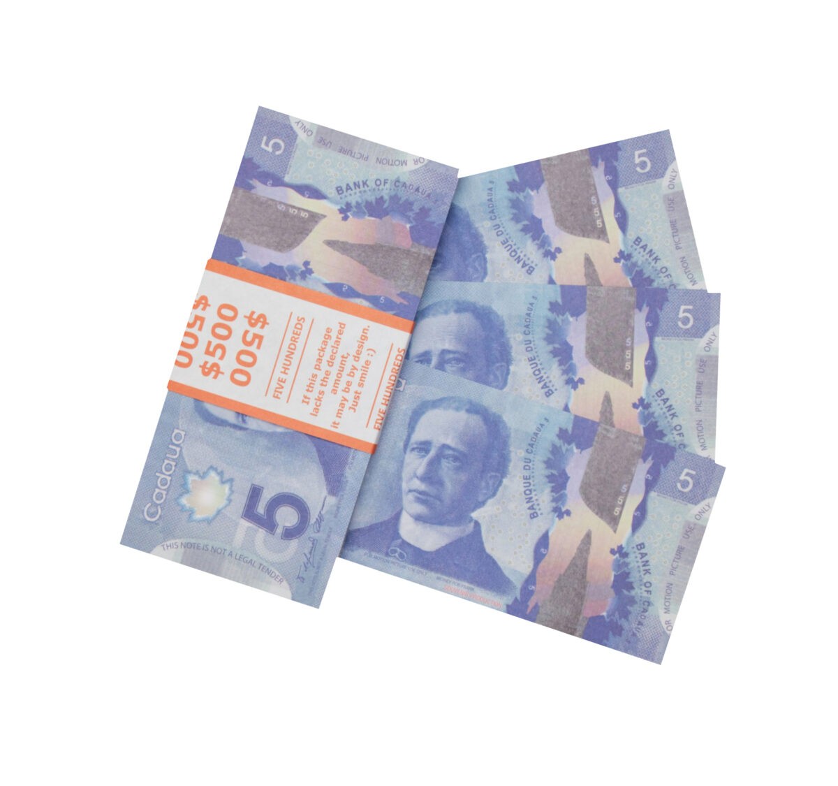 5 Canadian dollars prop money stack