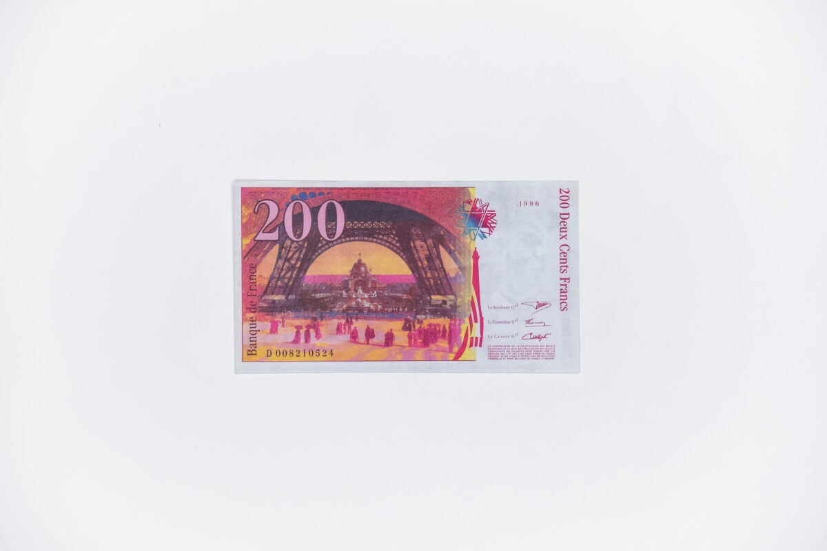 200 French francs prop money stack