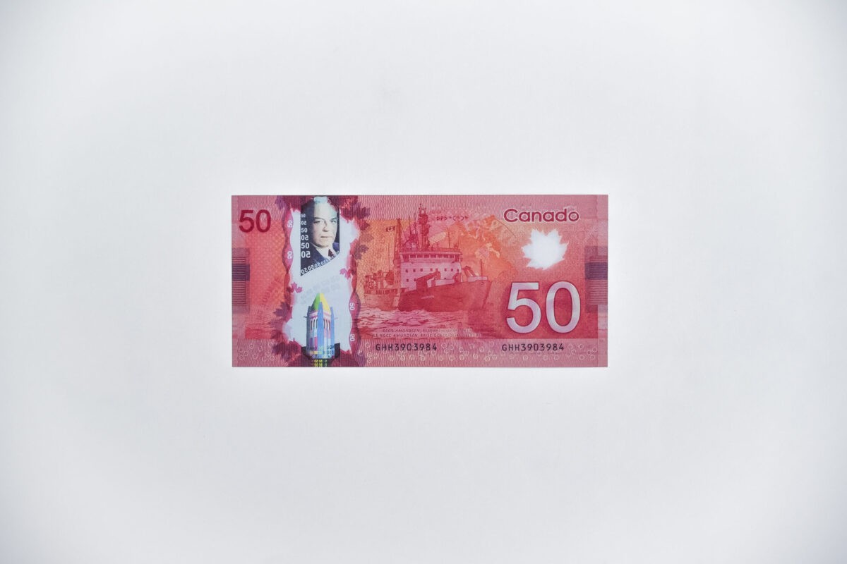 50 Canadian dollars prop money stack