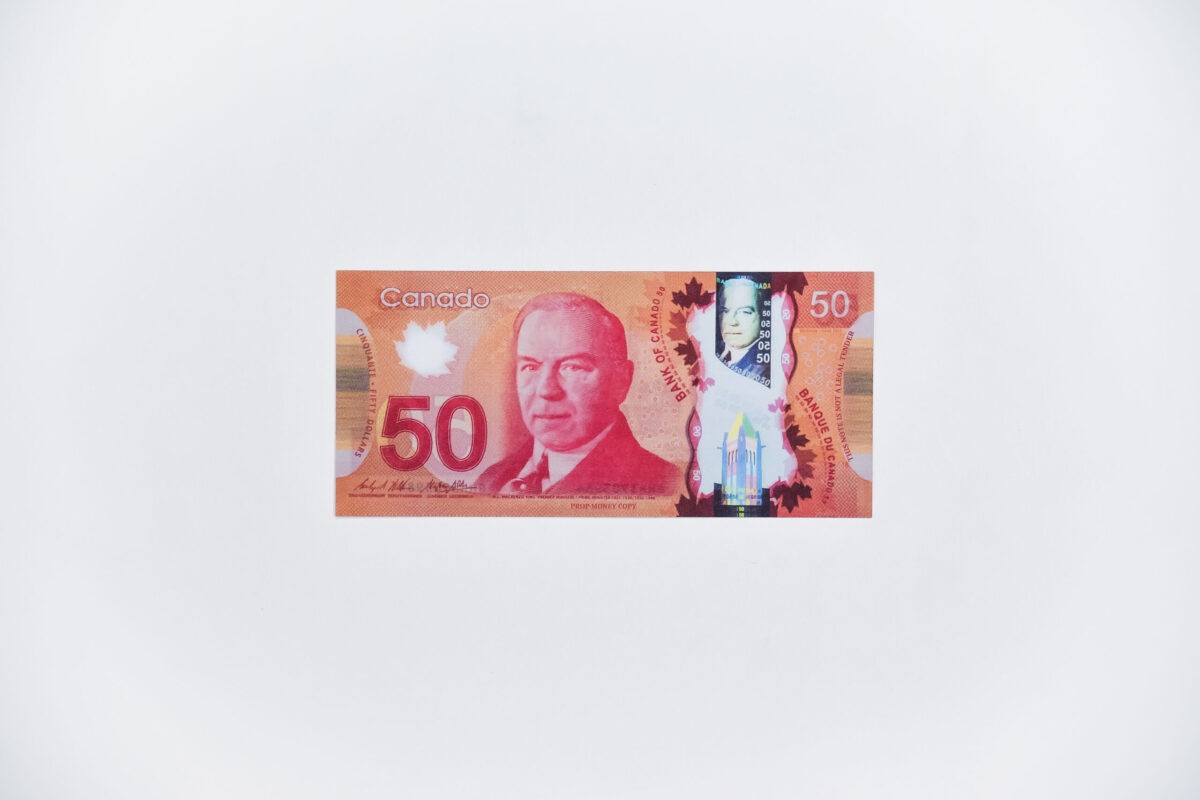 50 Canadian dollars prop money stack