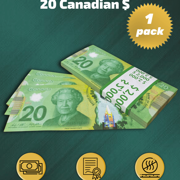 20 Canadian dollars prop money stack one pack