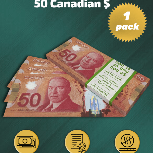 50 Canadian dollars prop money stack one pack