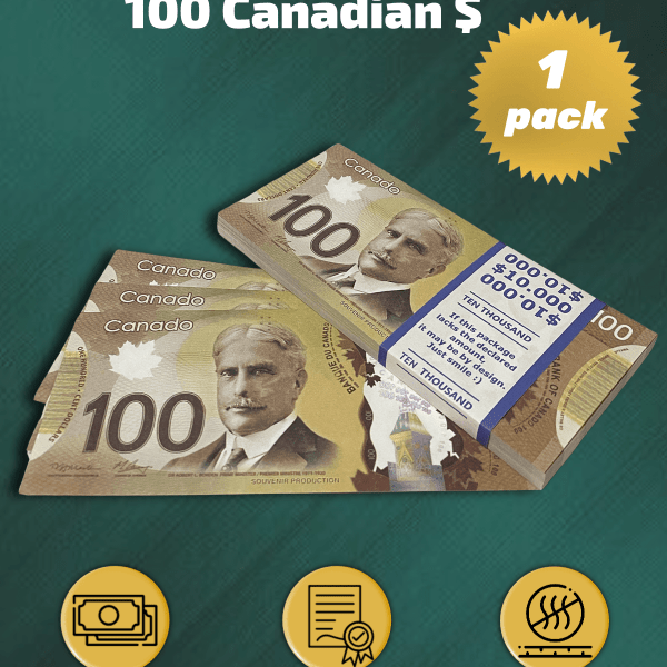 100 Canadian dollars prop money stack one pack