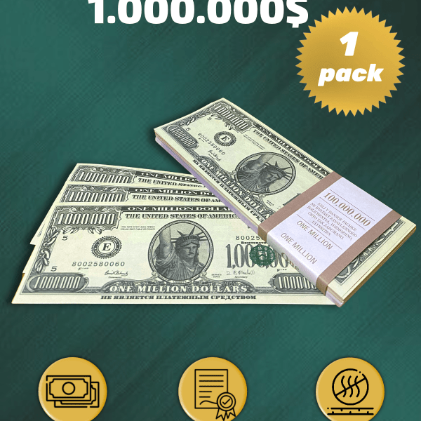 1 000 000 US dollars prop money stack one pack
