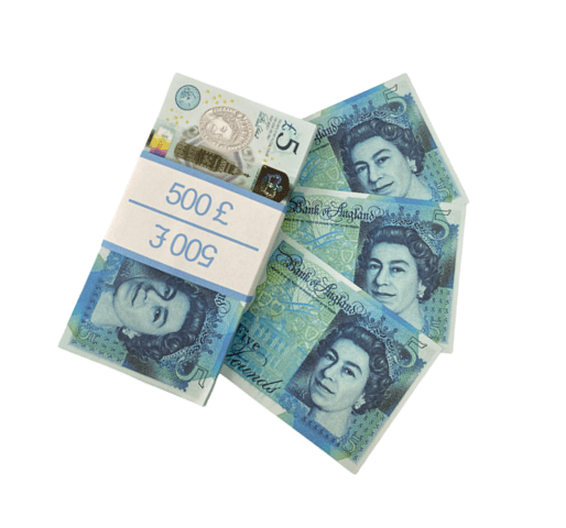 5 British pounds prop money stack