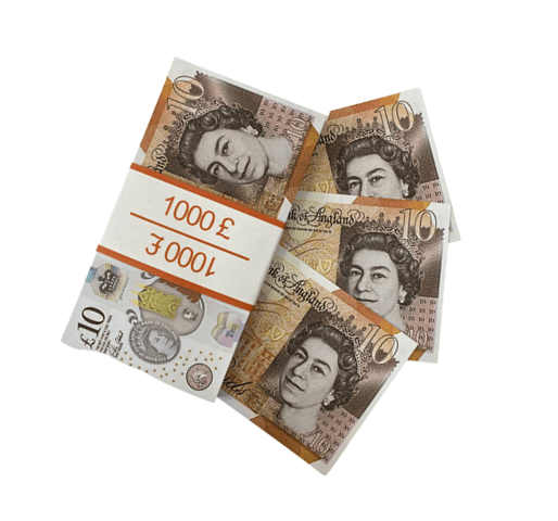 10 British pounds prop money stack