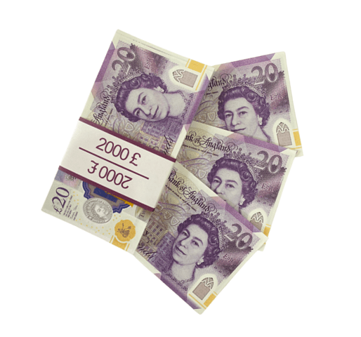 20 British pounds prop money stack