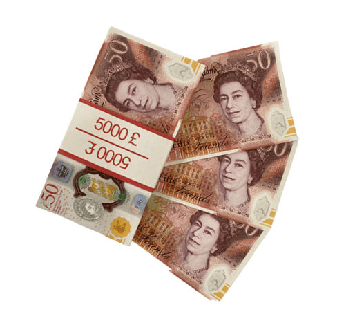 50 British pounds prop money stack
