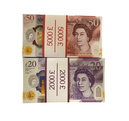 Kit of prop money 20, 50 British pounds