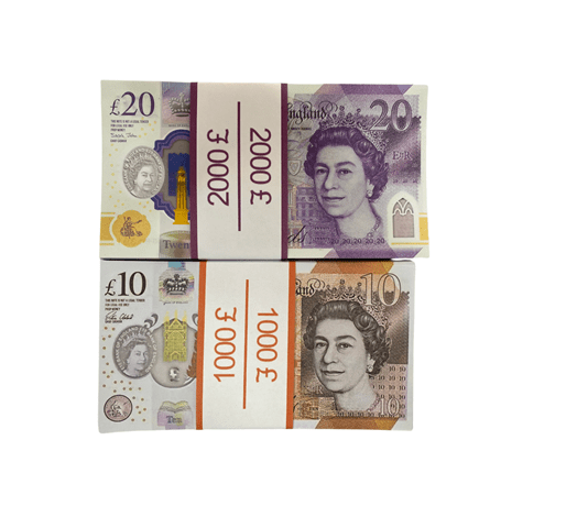 Kit of prop money 10, 20 British pounds