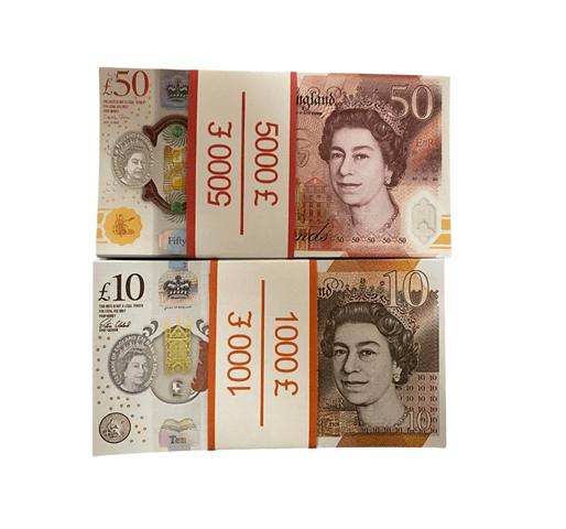 Kit of prop money 10, 50 British pounds