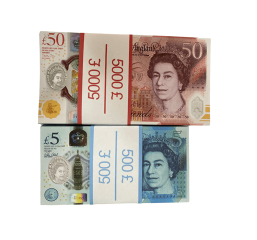 Kit of prop money 5, 50 British pounds