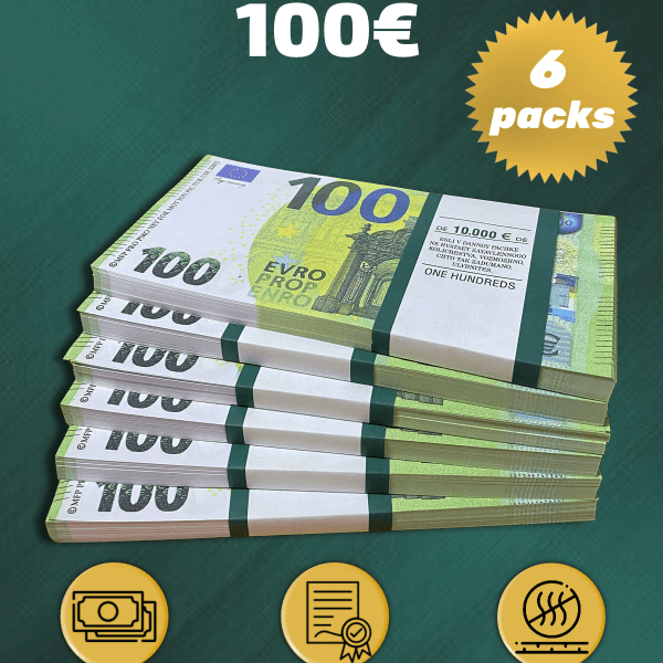 100 Euro prop money stack two-sided six packs