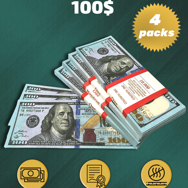 100 US Dollars prop money stack two-sided for packs