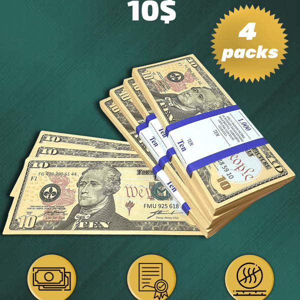 10 US Dollars prop money stack two-sided for packs