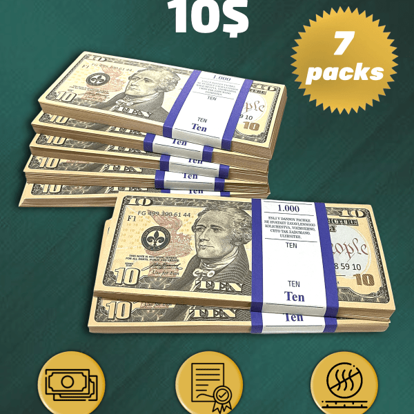 10 US Dollars prop money stack two-sided seven packs