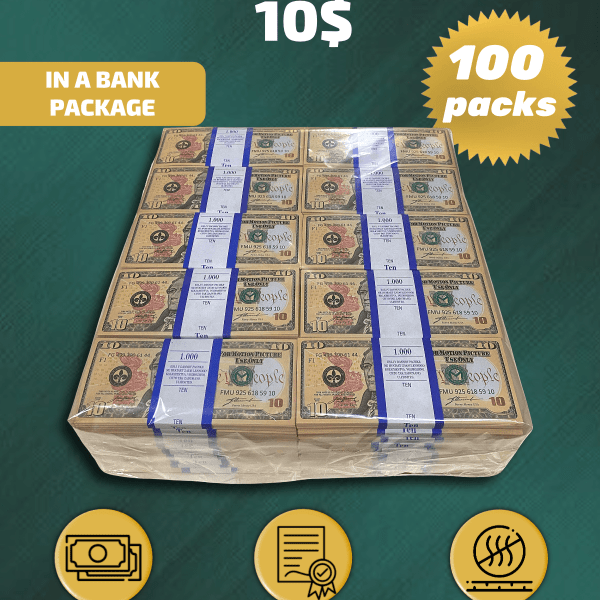 10 US Dollars prop money stack two-sided one hundred packs