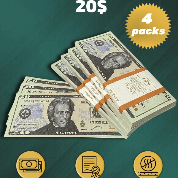 20 US Dollars prop money stack two-sided for packs
