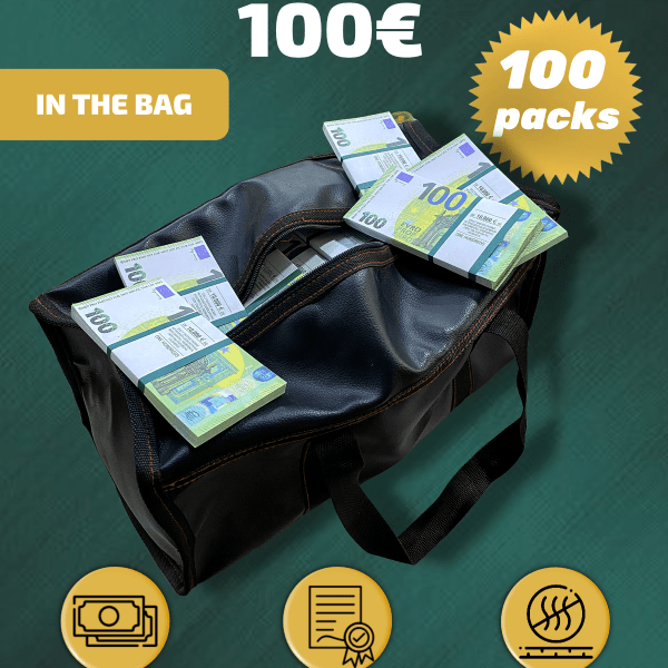 100 Euro prop money stack two-sided one hundred packs & money bag