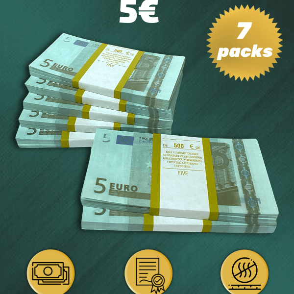5 Euro prop money stack two-sided seven packs