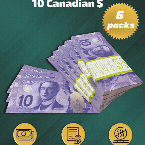10 Canadian Dollars prop money stack two-sided five packs