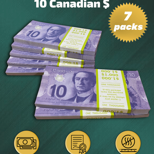 10 Canadian Dollars prop money stack two-sided seven packs