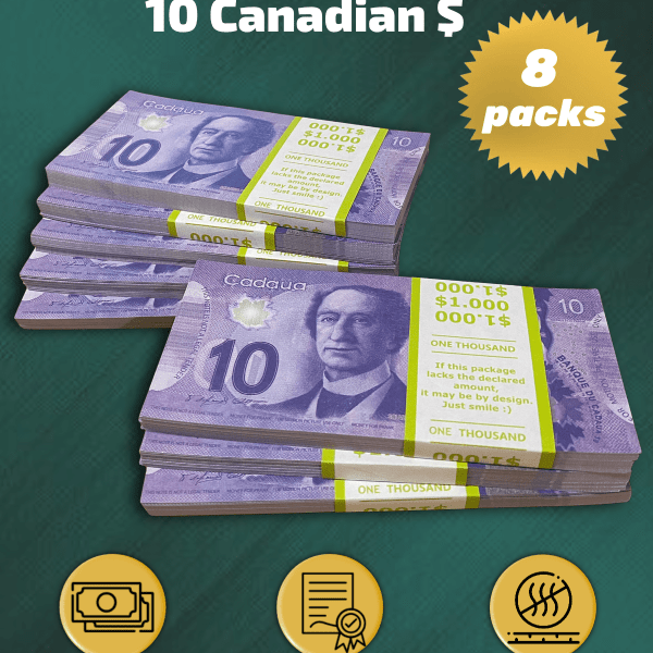10 Canadian Dollars prop money stack two-sided eight packs