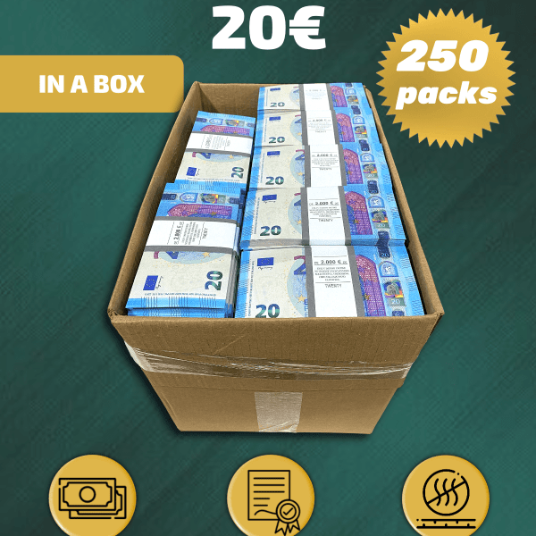 20 Euro prop money stack two-sided two hundred fifty packs