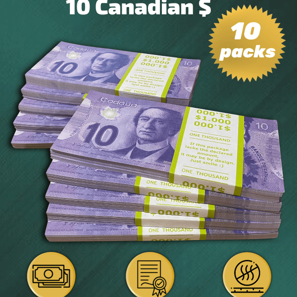 10 Canadian Dollars prop money stack two-sided ten packs