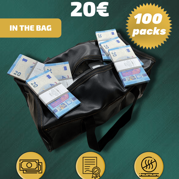 20 Euro prop money stack two-sided fifty packs & money bag
