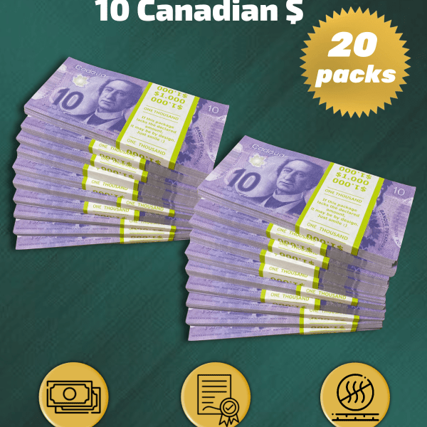 10 Canadian Dollars prop money stack two-sided twenty packs