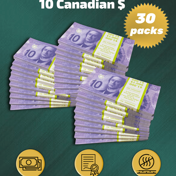 10 Canadian Dollars prop money stack two-sided thirty packs