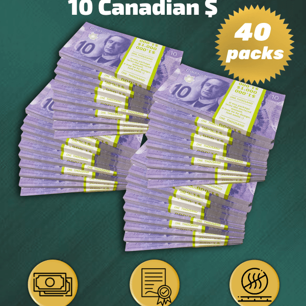 10 Canadian Dollars prop money stack two-sided forty packs