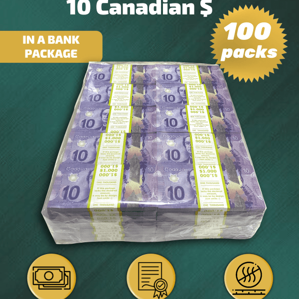 10 Canadian Dollars prop money stack two-sided one hundred packs