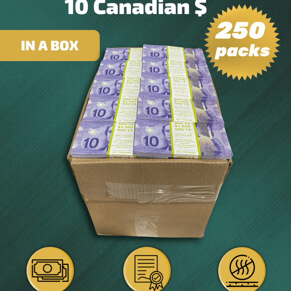 10 Canadian Dollars prop money stack two-sided two hundred fifty packs