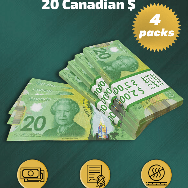 20 Canadian Dollars prop money stack two-sided for packs
