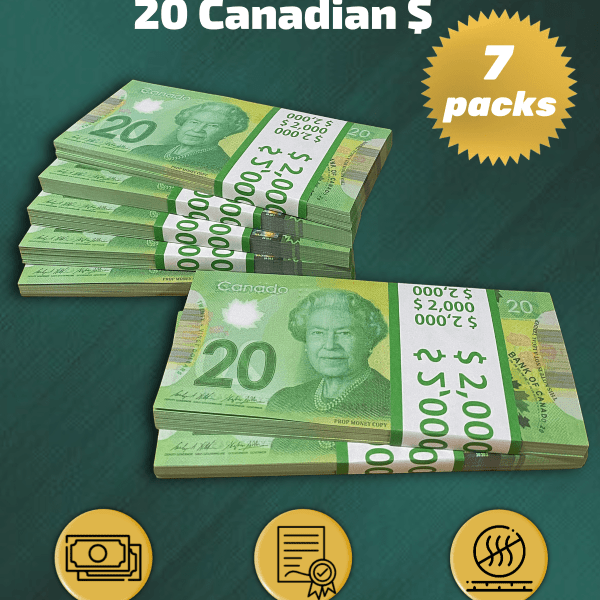 20 Canadian Dollars prop money stack two-sided seven packs