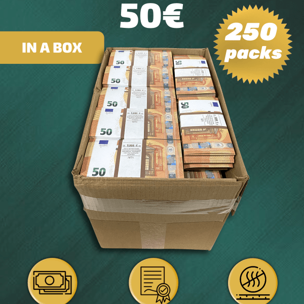 50 Euro prop money stack two-sided two hundred fifty packs