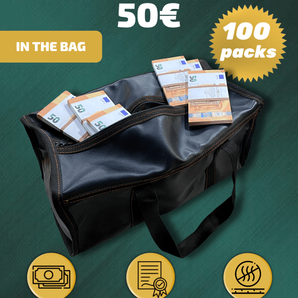 50 Euro prop money stack two-sided one hundred packs & money bag