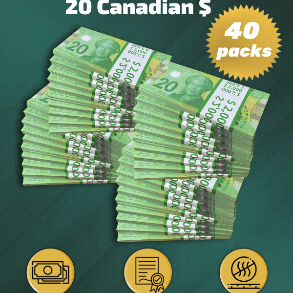 20 Canadian Dollars prop money stack two-sided forty packs