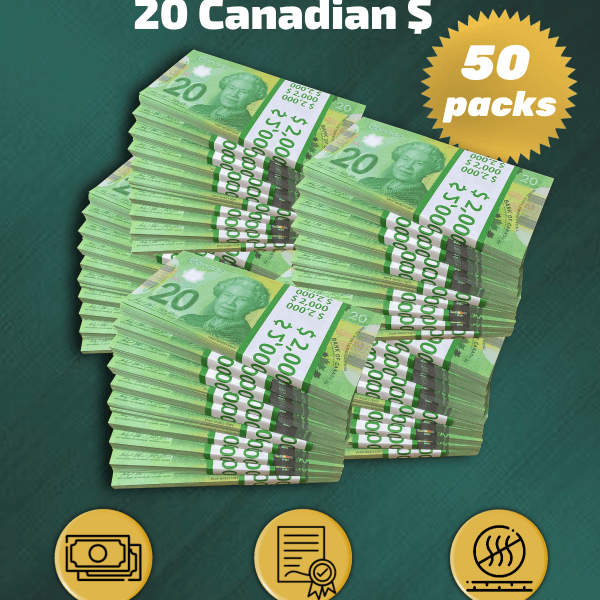 20 Canadian Dollars prop money stack two-sided fifty packs
