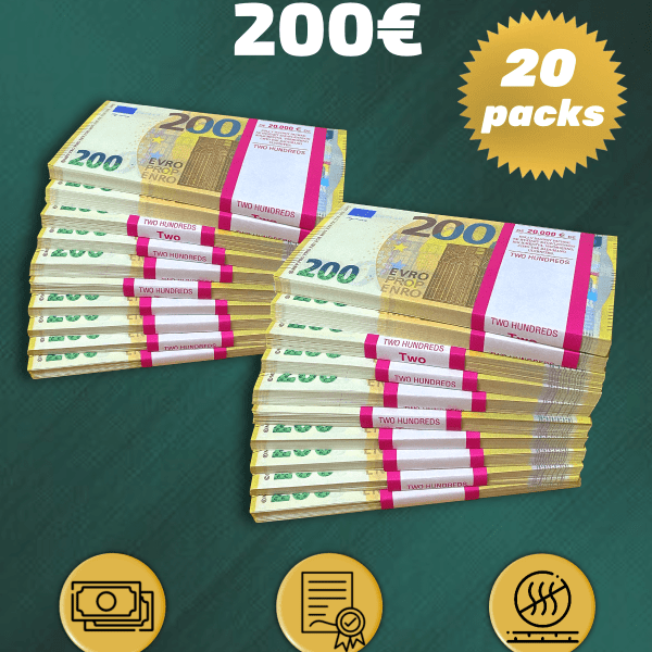 200 Euro prop money stack two-sided twenty packs
