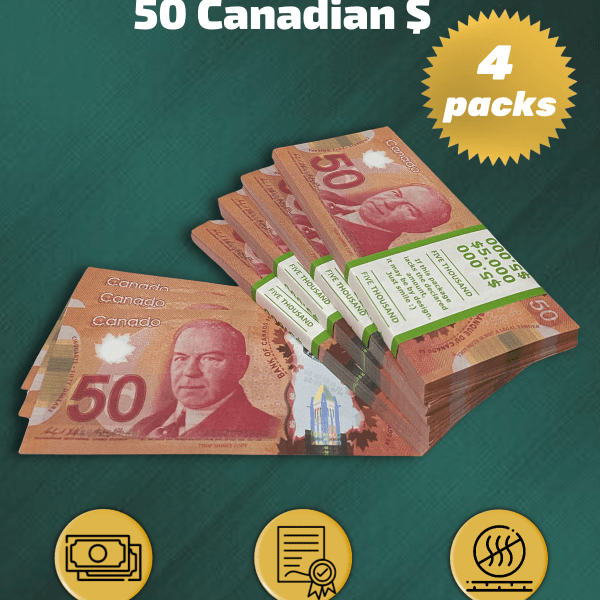 50 Canadian Dollars prop money stack two-sided for packs