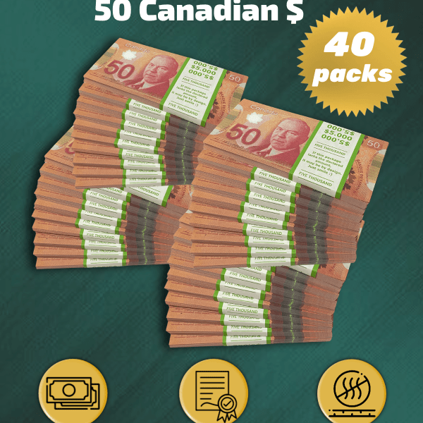 50 Canadian Dollars prop money stack two-sided forty packs