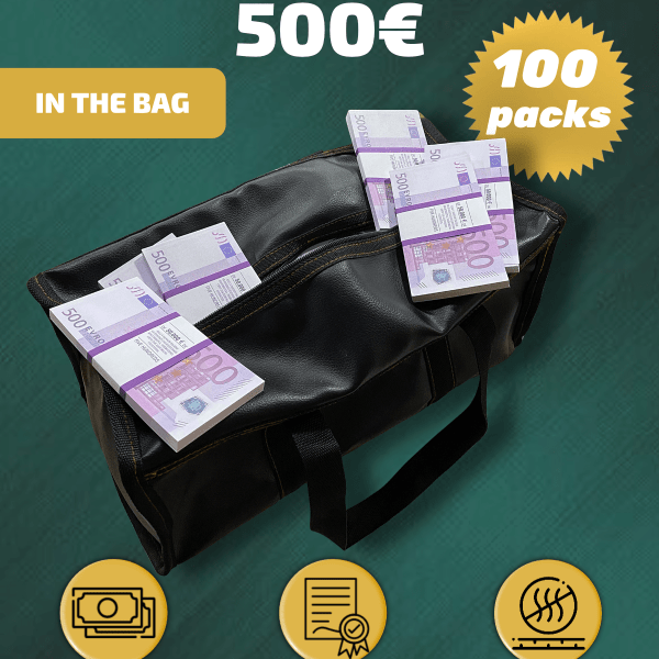 500 Euro prop money stack two-sided one hundred packs & money bag