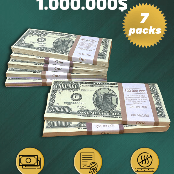 1.000.000 US Dollars prop money stack two-sided seven packs