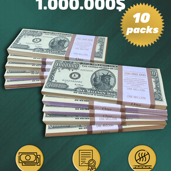 1.000.000 US Dollars prop money stack two-sided ten packs